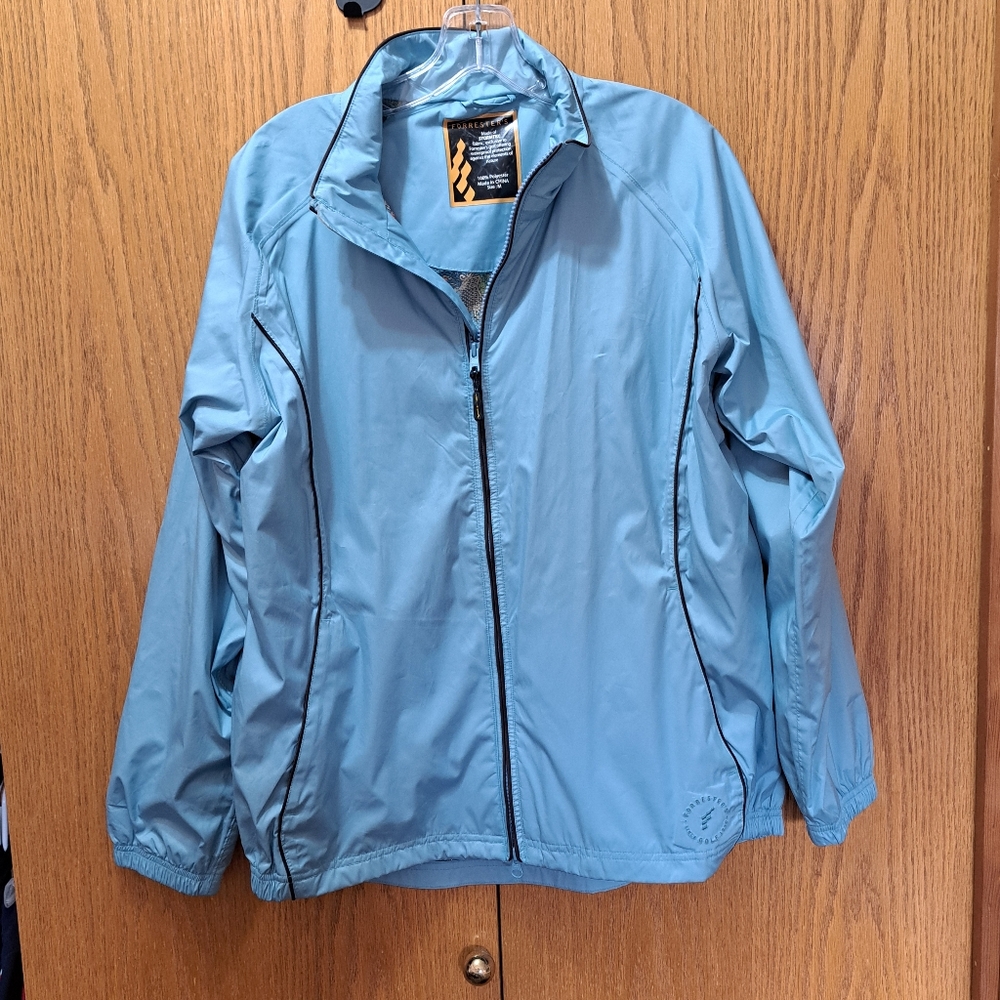 Women's Blue Windbreaker with Stand-Up Collar and Elastic Cuffs